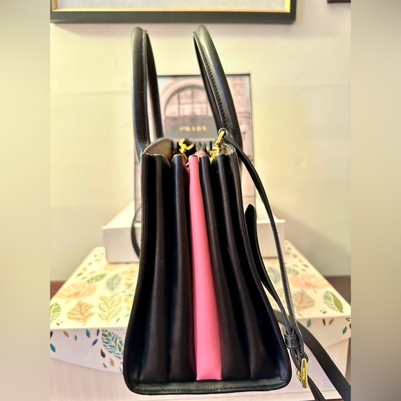 Prada 2-Way Saffiano Leather Black with Pink Interior Accordion Bag - Picture 6 of 15